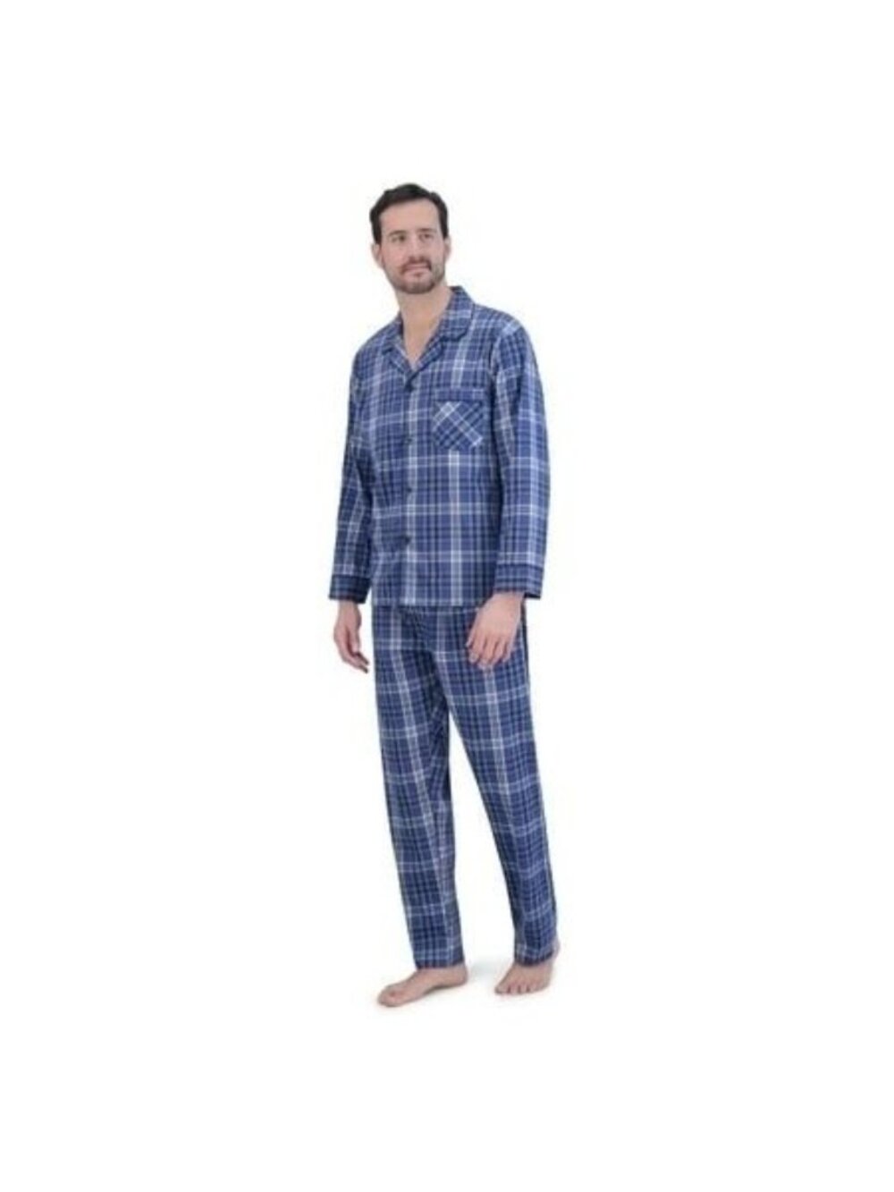 Hanes Mens Woven Pajama Set S Blue Plaid Stretch Soft Breathable Sleepwear